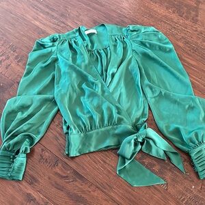 Ramy Brook Emerald Green Wrap Blouse